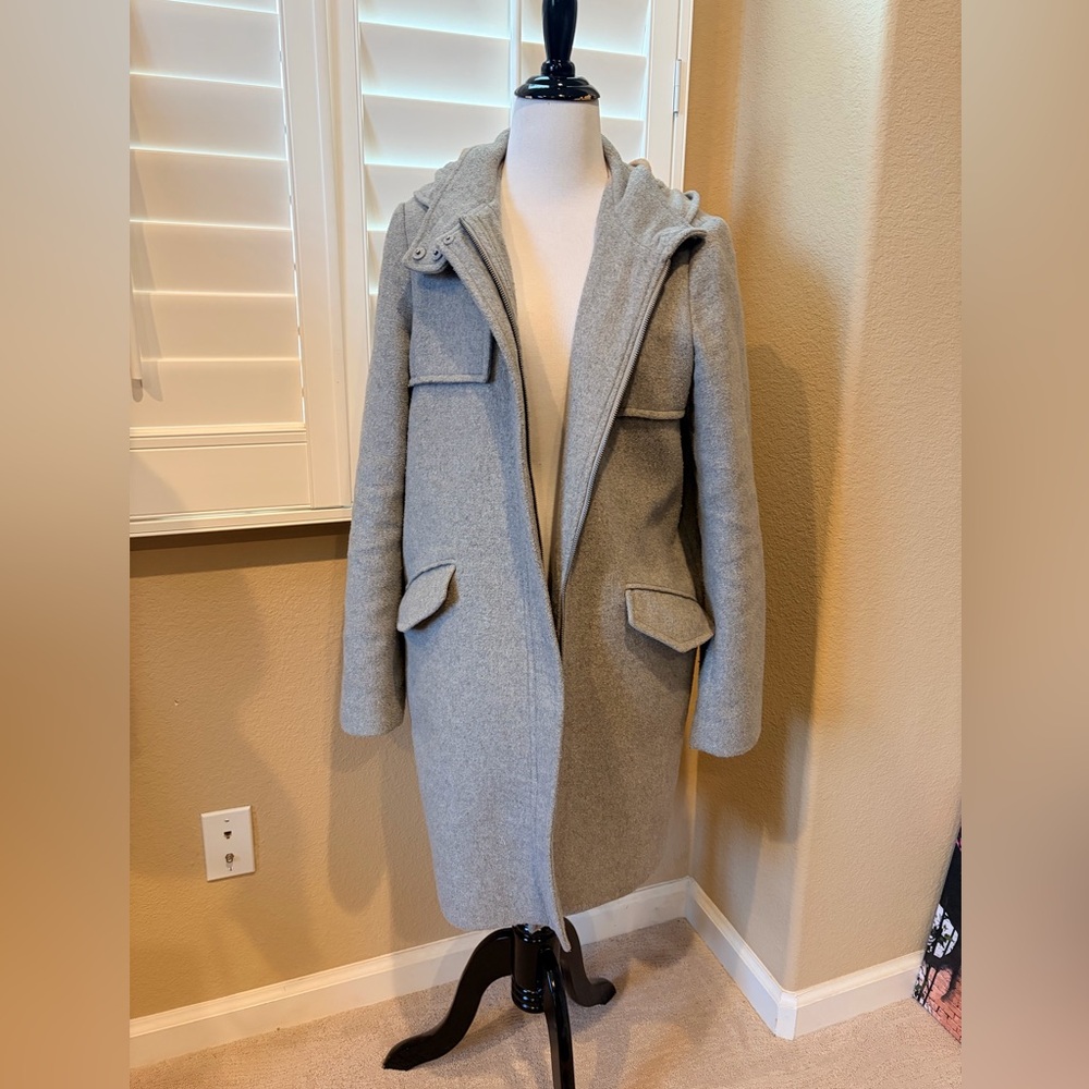 Ann Taylor Light Gray Hooded Trench Coat